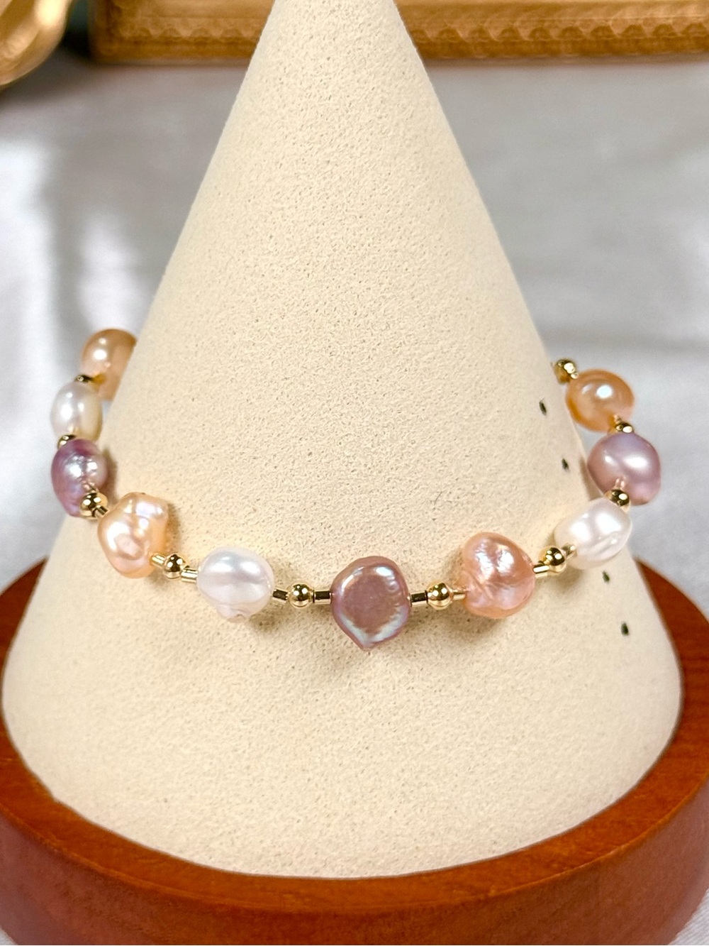 #175 18K Gold Plated Natural Pearl Bracelet Warm Colorway